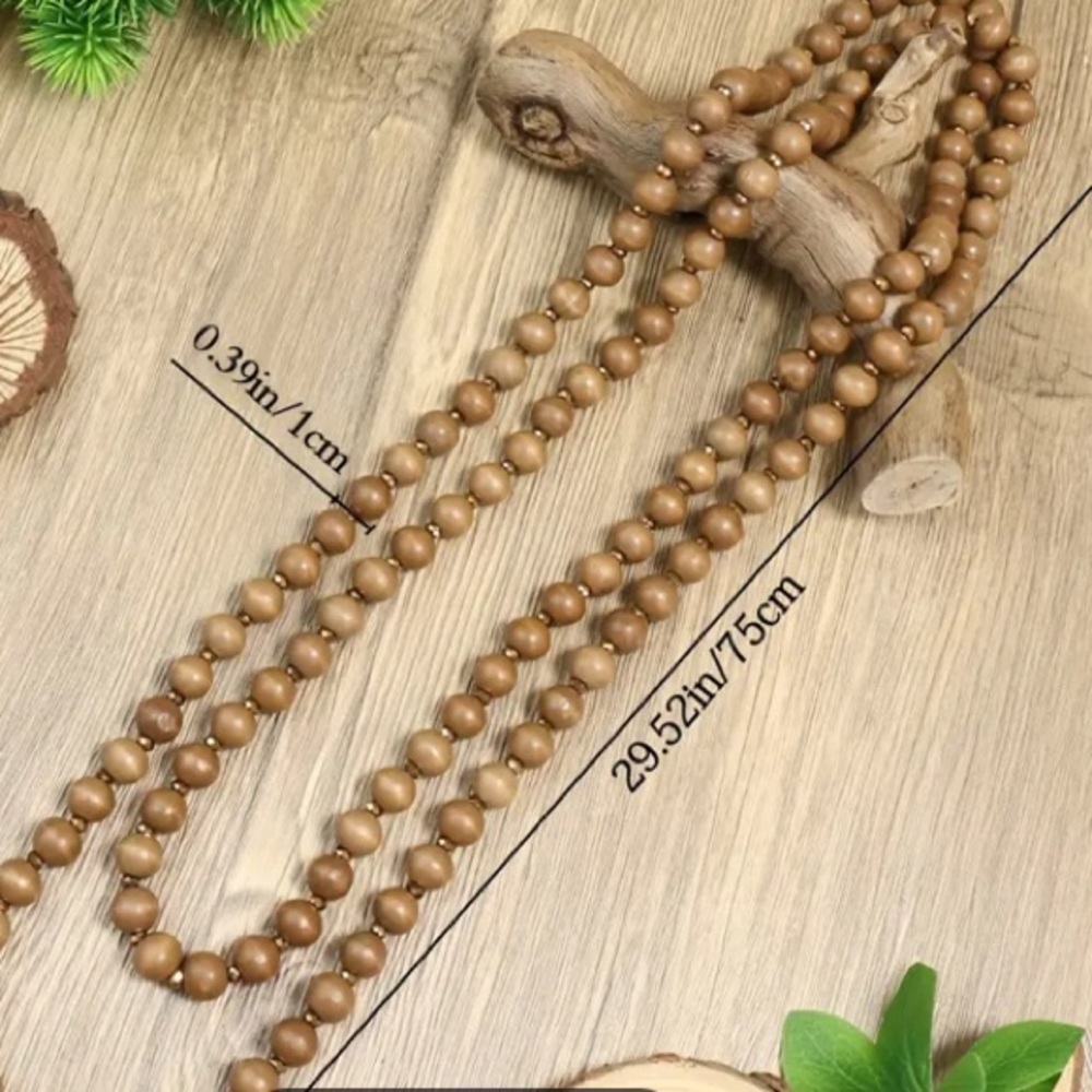 Long Hang Wood Bead and Metallic Bronze Bead Necklace NWT - Picture 5 of 6